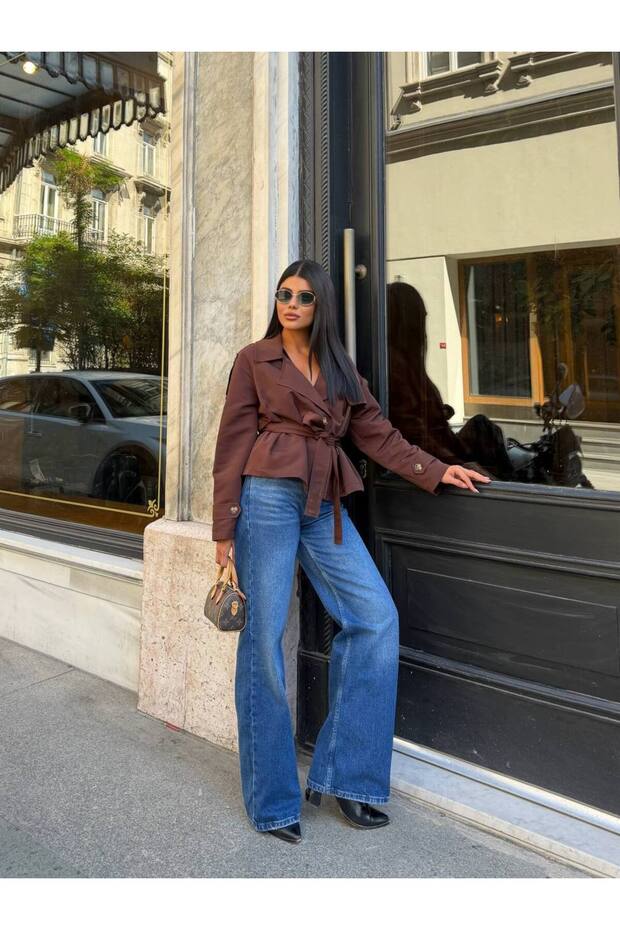 Short Belted Double-Breasted Trench Coat