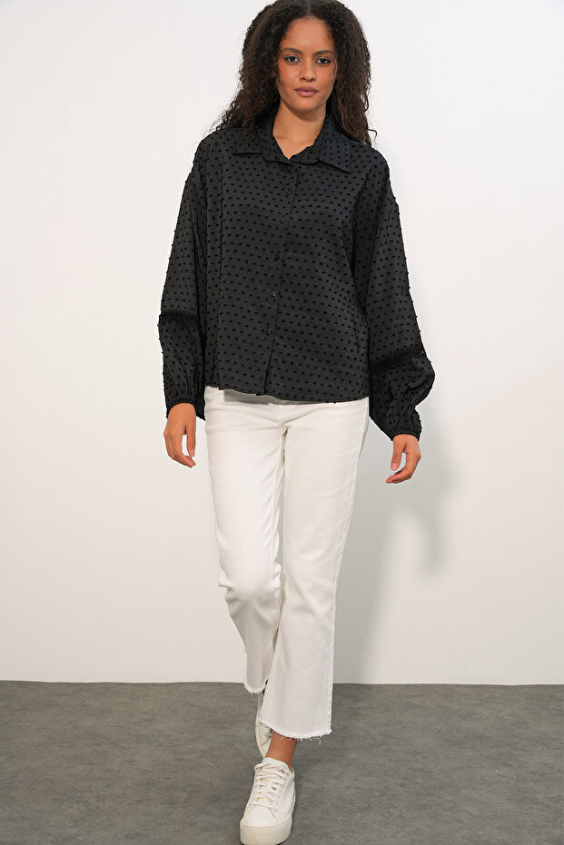 Women's Oversize Patterned Shirt 20379 - Black