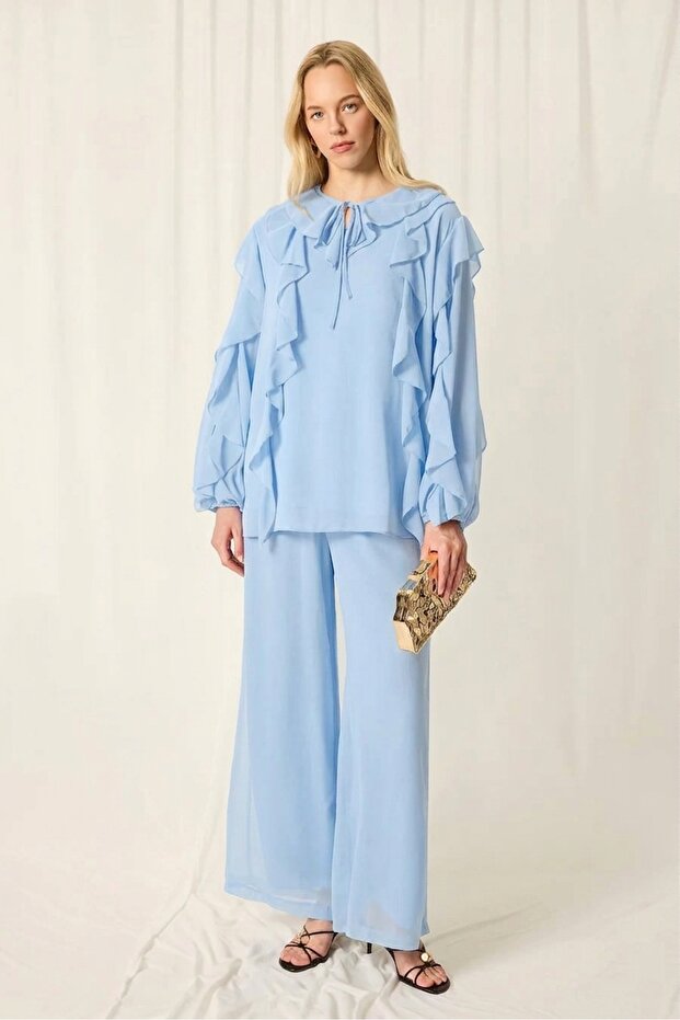 Women's Ruffle Pants and Top Set - Blue