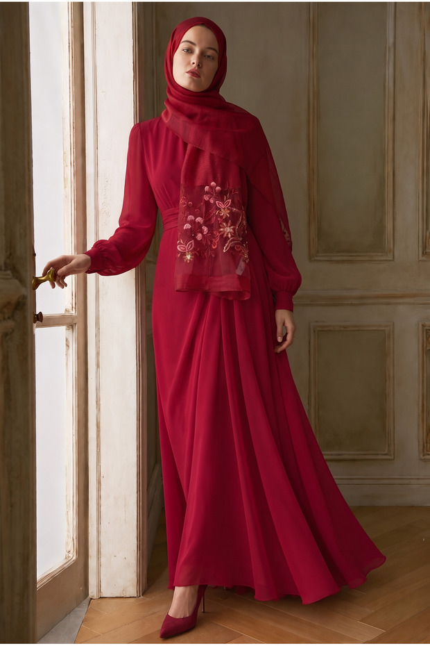 Silk Cosmos Pattern Shawl - Bordo