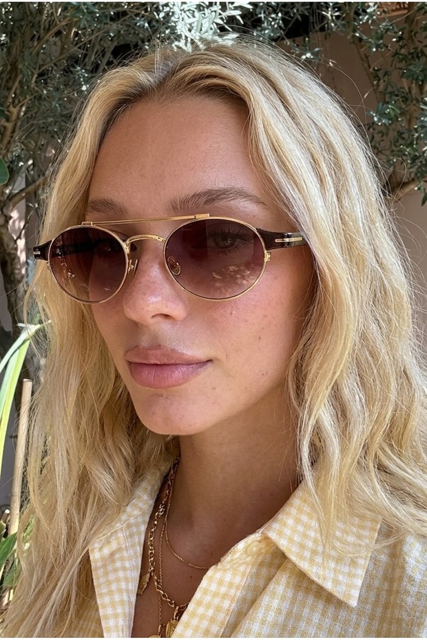 Berina Unisex Ellipse Gold Framed Ultra Light Brown Sunglasses with Uv400 Filter