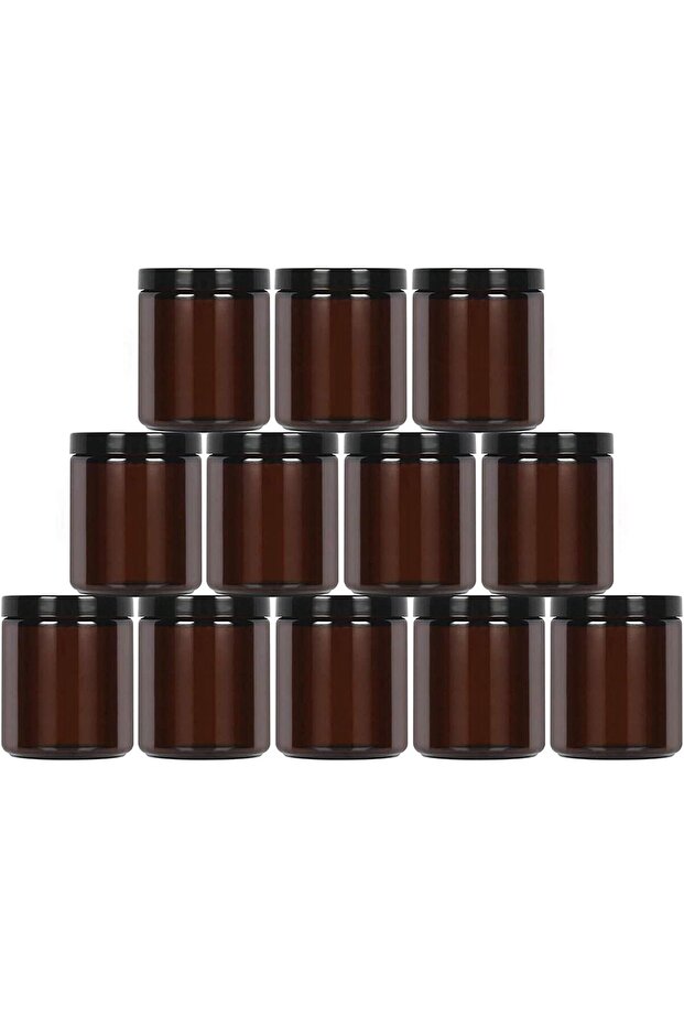 270ml 9oz amber round glass jar with black lid, perfect for cosmetics, creams, personal care products, etc. (12 pieces)