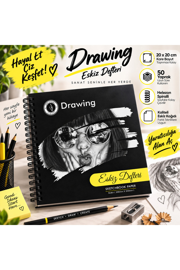 Sketchbook Drawing Notebook Sketchbook 20X20 cm 50 Sheets Side Spiral Bound