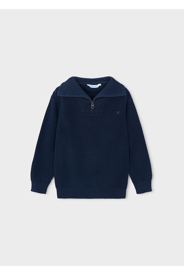 Boy's Zippered Collared Sweater Navy Blue 4307