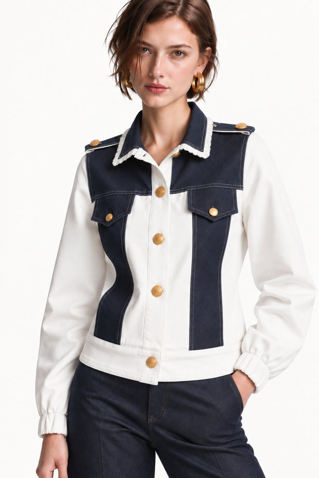 Denim Detailed Buttoned White Jacket