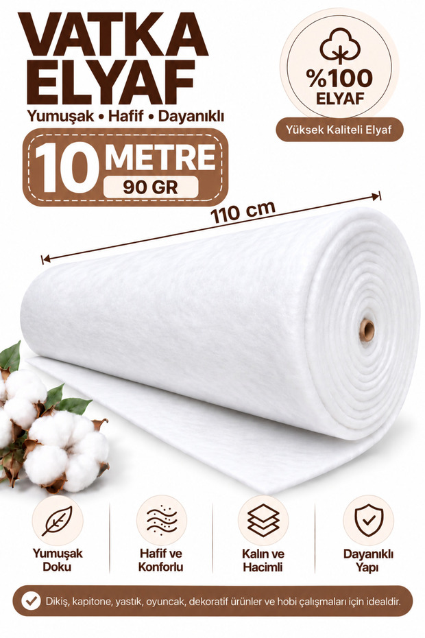 10 Meters 90 Gr Cotton Fiber 210 cm Width - Soft Filling Fiber, for Furniture Upholstery Bedding Quilt Coat Quilting Home Textile Plush Toy Hobby