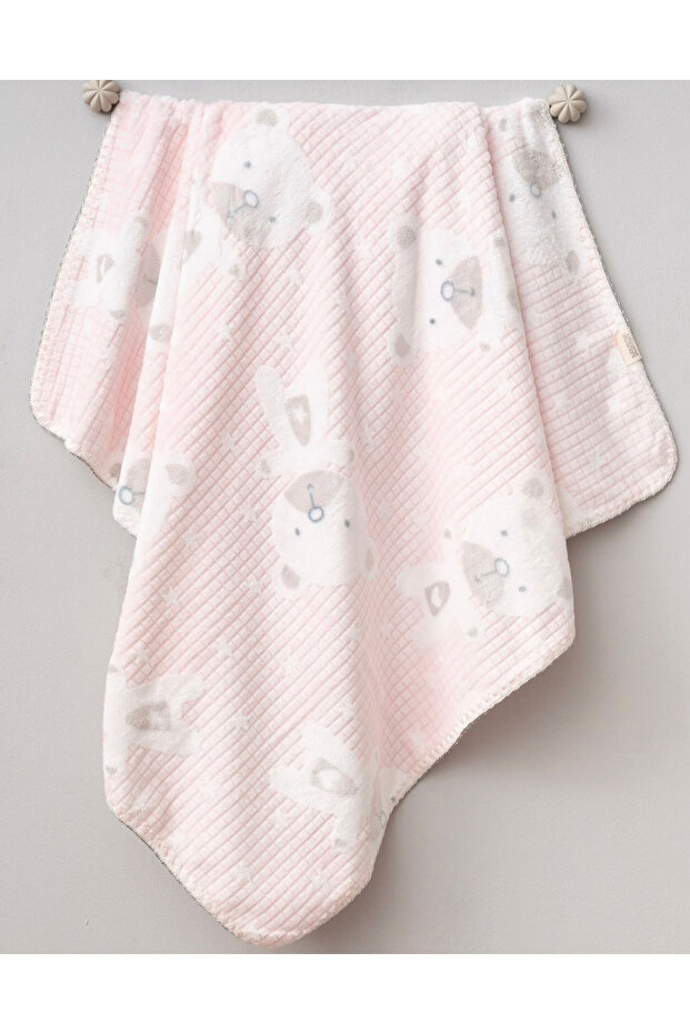 Soft Baby Blanket with Plaid Pattern and Teddy Bear Figure