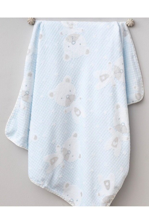 Soft Baby Blanket with Plaid Pattern and Teddy Bear Figure