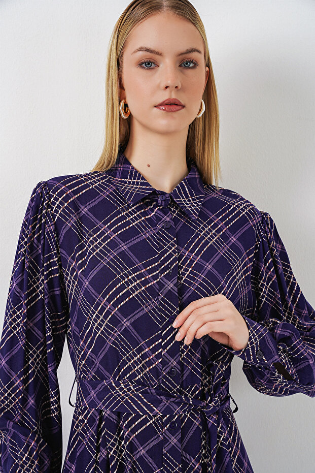 Women's Buttoned Long Hijab Dress 2588 - Purple