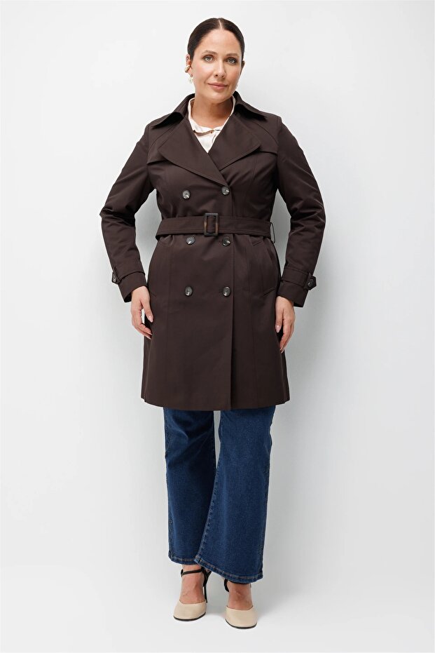 Women's Belted Double-Breasted Trench Coat Brown