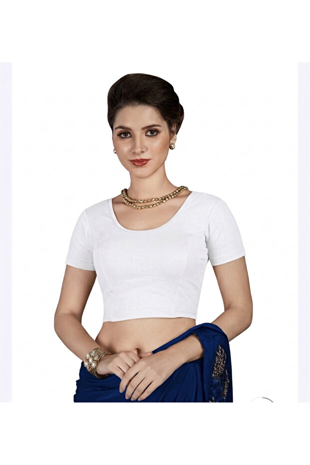 Premium Stretch Cotton Saree Blouse – Ready-to-Wear, Pull-On Style (Fits Sizes M & L)