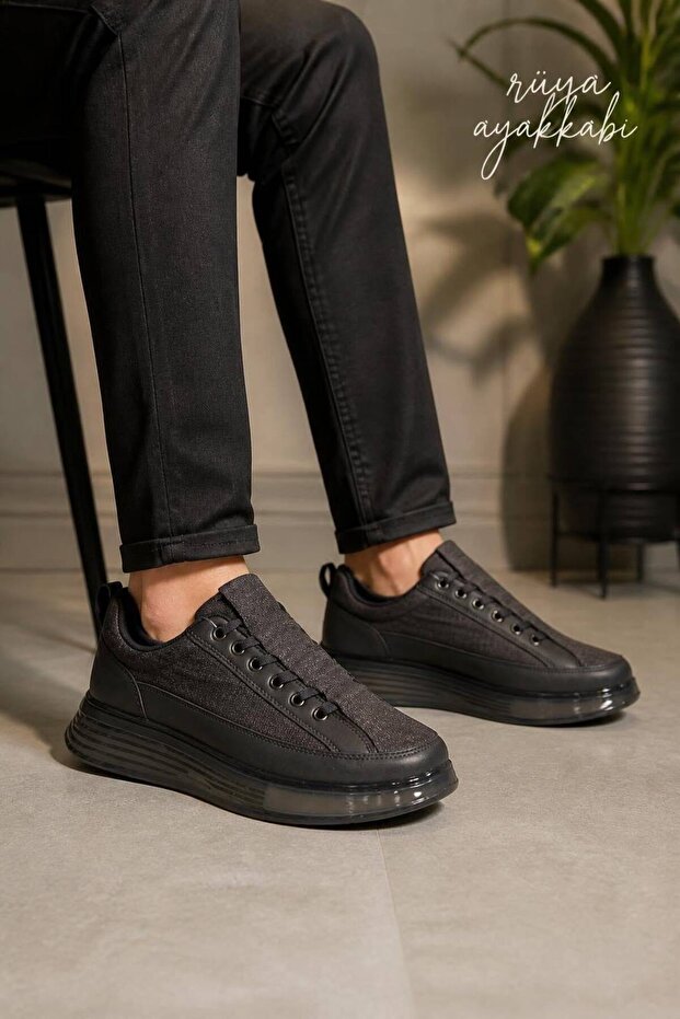 Men's Black Thick-Soled Sneaker - Comfortable and Trendy Casual Sports Shoes