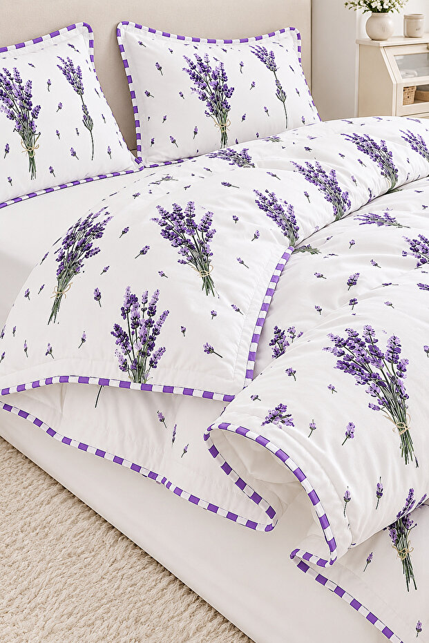 Patterned Double Duvet Cover Set White - Purple