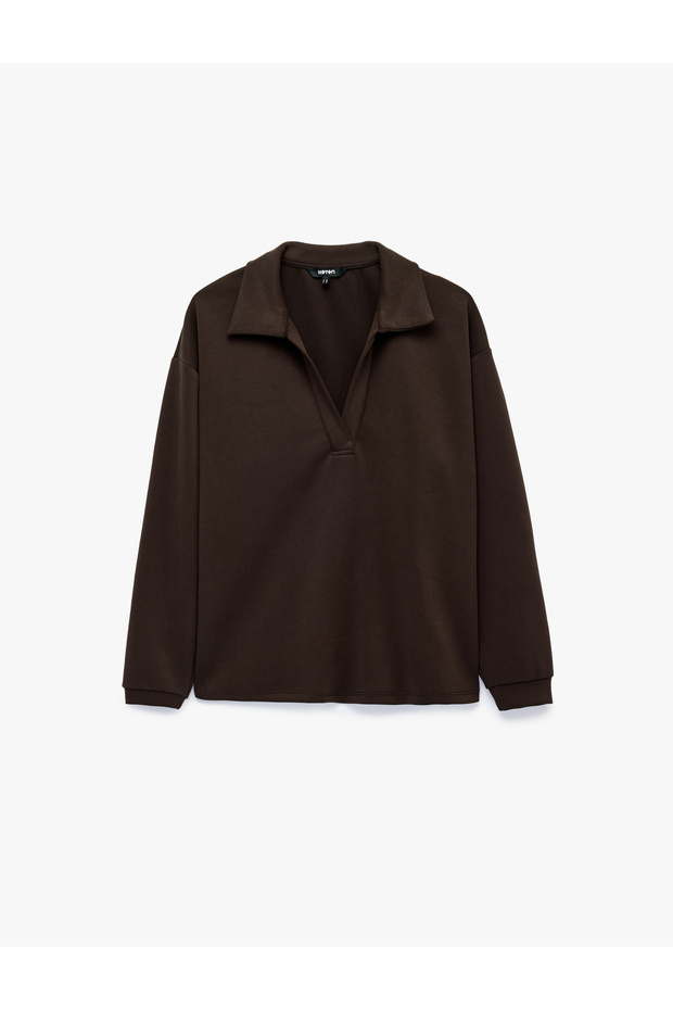 Modal Fabric Polo Collar Long Sleeve Boxy Sweatshirt