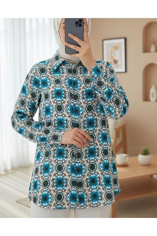 3721 Graphic Patterned Shirt - B.Blue