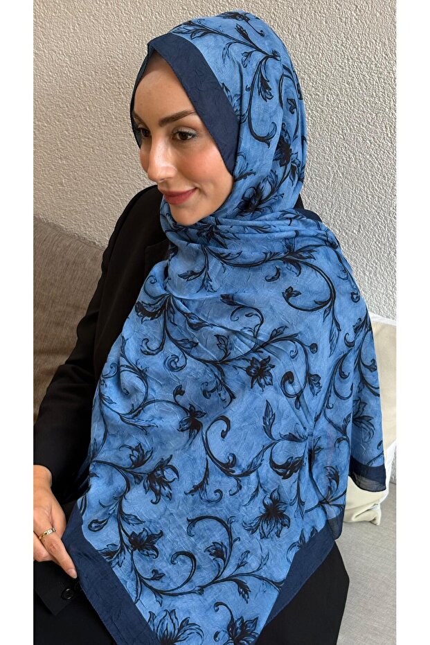 Blue Color Pattern Bamboo Knitted Shawl