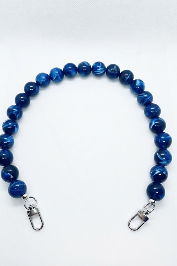 Acrylic Bag Handle Knitted Handmade Bag Handle Hobby Accessory with Pearl Beads - Dark Blue Silver Clip