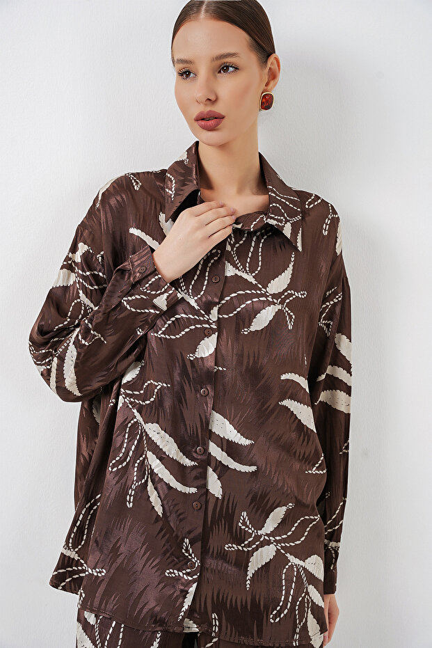 Women's Long Jacket and Top Two-Piece Set 30089 - Brown