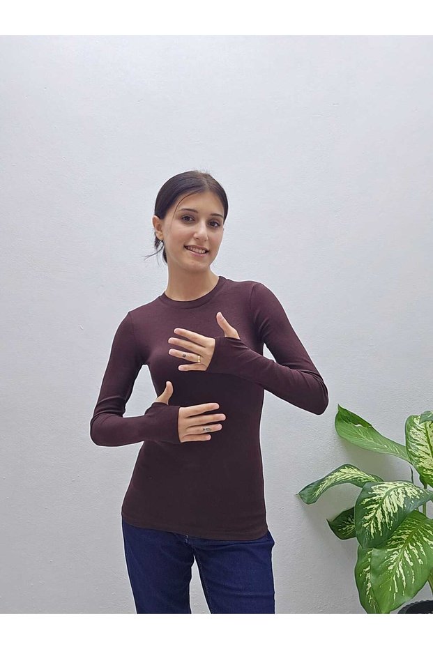 Women's Modal Fabric Crew Neck Finger-Loop Body-Blouse