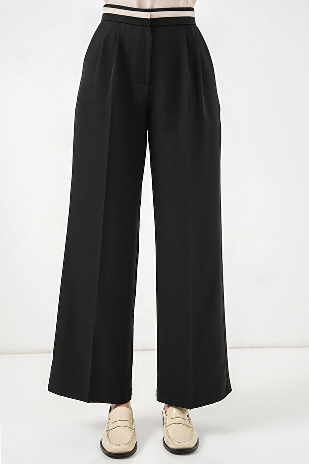 Women's Wide Leg Fabric Trousers 30088 - Black