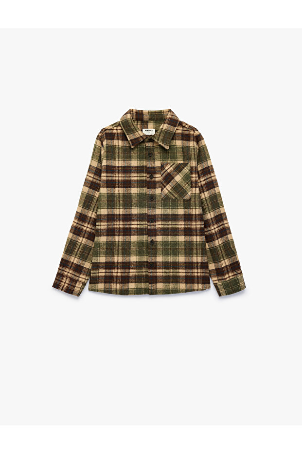 Buttoned Wool Blend Long Sleeve Lumberjack Shirt with Pockets