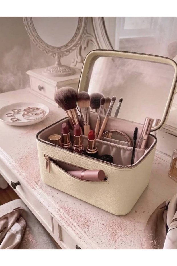Mirrored Makeup Bag - Travel Organizer Cosmetic Bag Size (21X15X13)