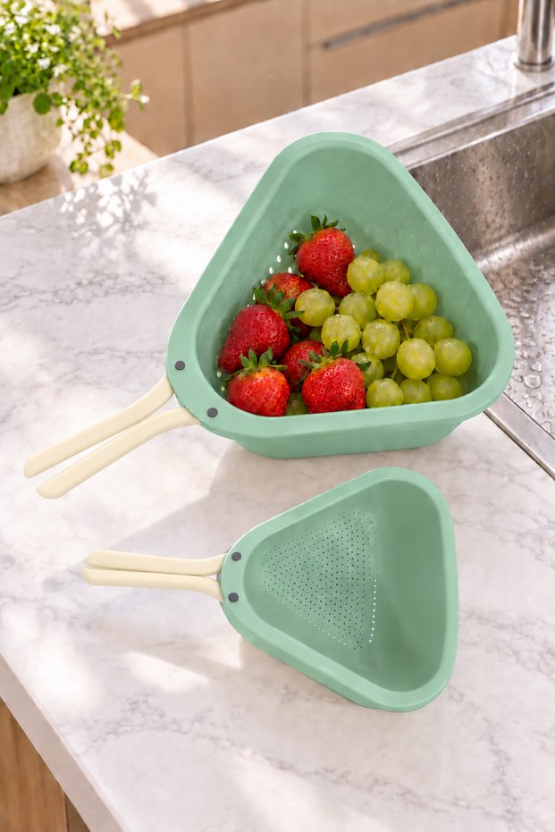 2-Piece Strainer Set & Folding Handle-Green