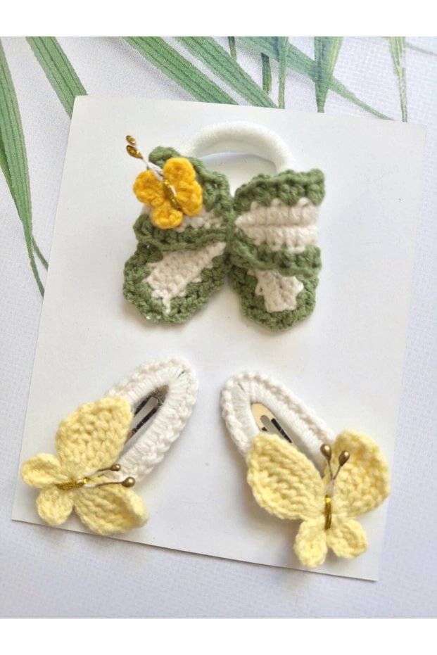 Zarafet Handmade Luxury Elegance 3-Piece Handmade Knitted Hair Accessory Set Suitable for All Age Groups