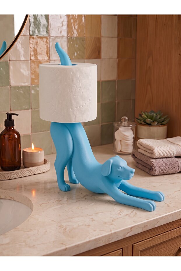 Stretching Dog Blue Toilet Paper Holder | Decorative Toilet Paper Holder