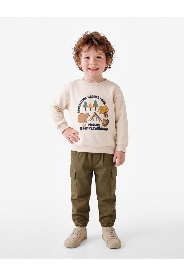 Crew Neck Long Sleeve Embossed Printed Sweatshirt