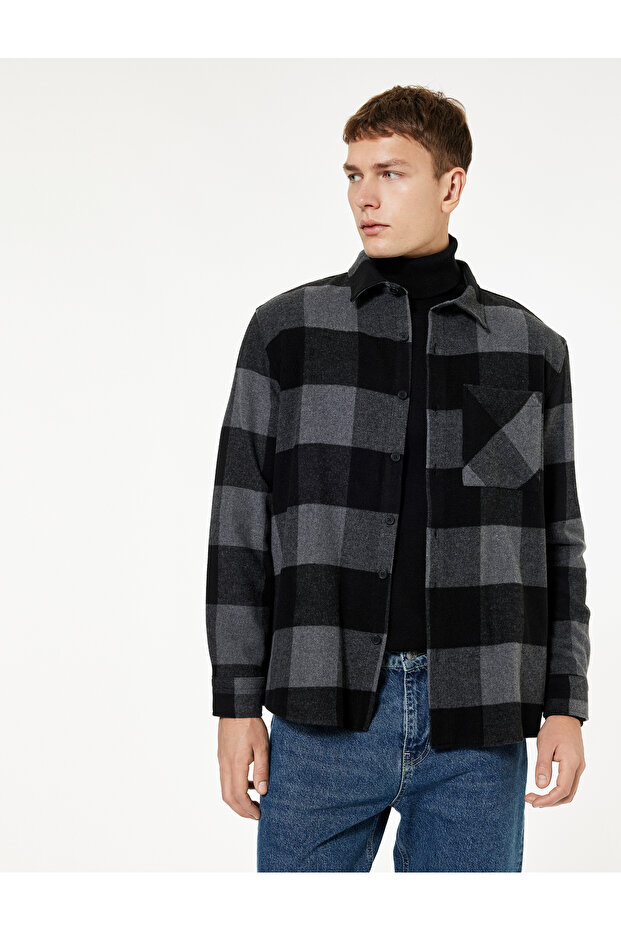 Regular Fit Classic Collar Long Sleeve Plaid Lumberjack Shirt with Pockets