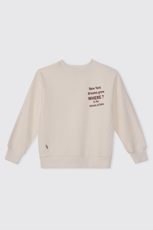 Boy's Printed Ecru Sweatshirt