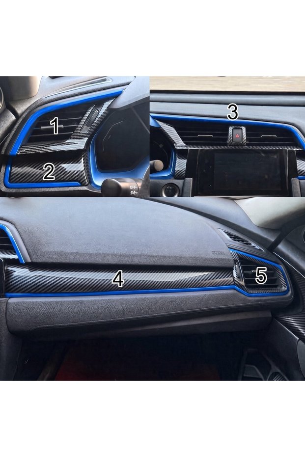 10Th for Honda Civic Fc5 Fk7 2016-2021 Nesil Panel Blue Detail 5 Pieces