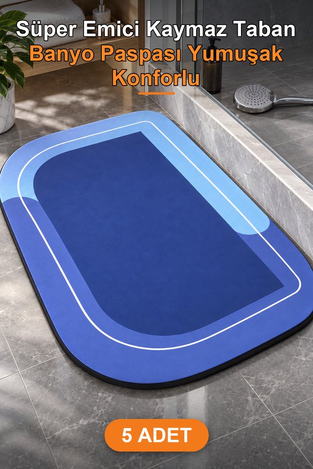 5 Pieces Super Absorbent Non-Slip Base Bath Mat Soft and Comfortable
