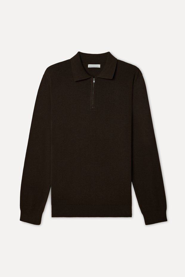 Men's Brown Color Polo Collar Sweater