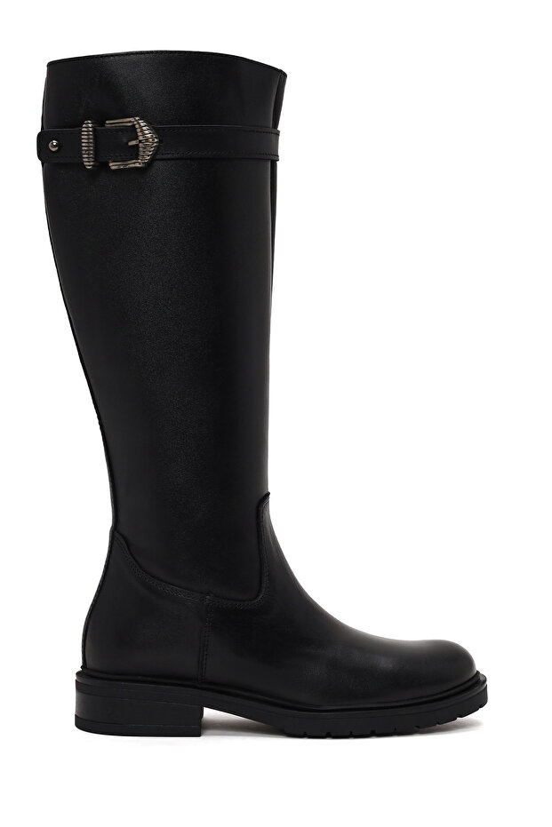 Women's Black Zippered Thick Soled Leather Boots Wf190049Dv