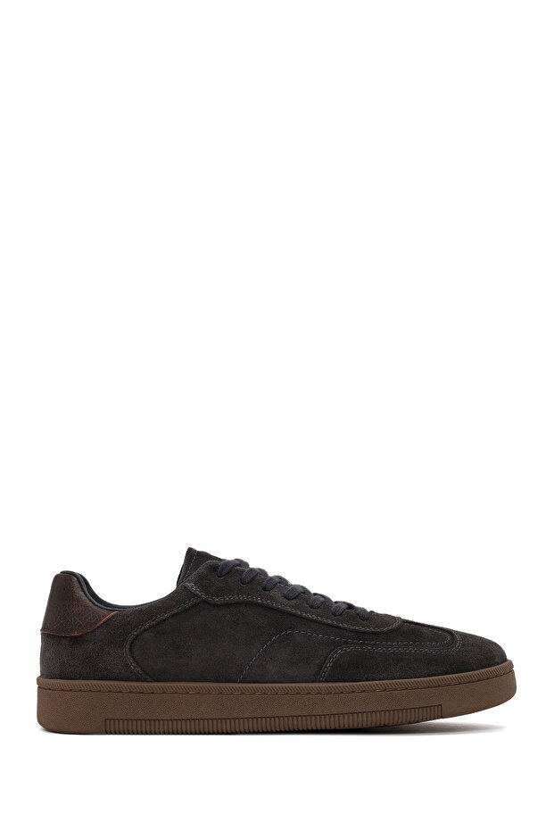 Men's Anthracite Lace-Up Thick Soled Suede Leather Sneaker Wm660016Ds