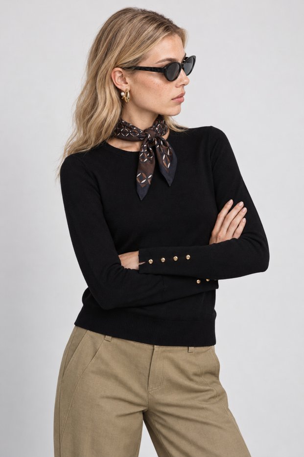 Button Detailed Knitwear Sweater Lmx0103 Black