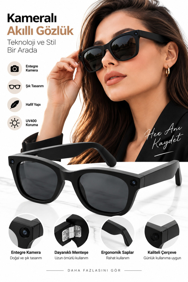Smart Glasses with Camera Smart Glasses Sunglasses Modern Black
