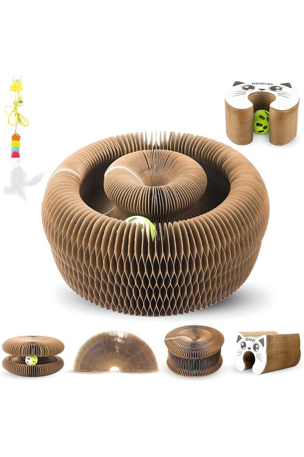 2 Pack Magic Organ Cat Scratcher Board with Bell Balls,Foldable Accordion Interactive Toy for Indoor Kitten Scratch Relief and Play,Furniture Protector