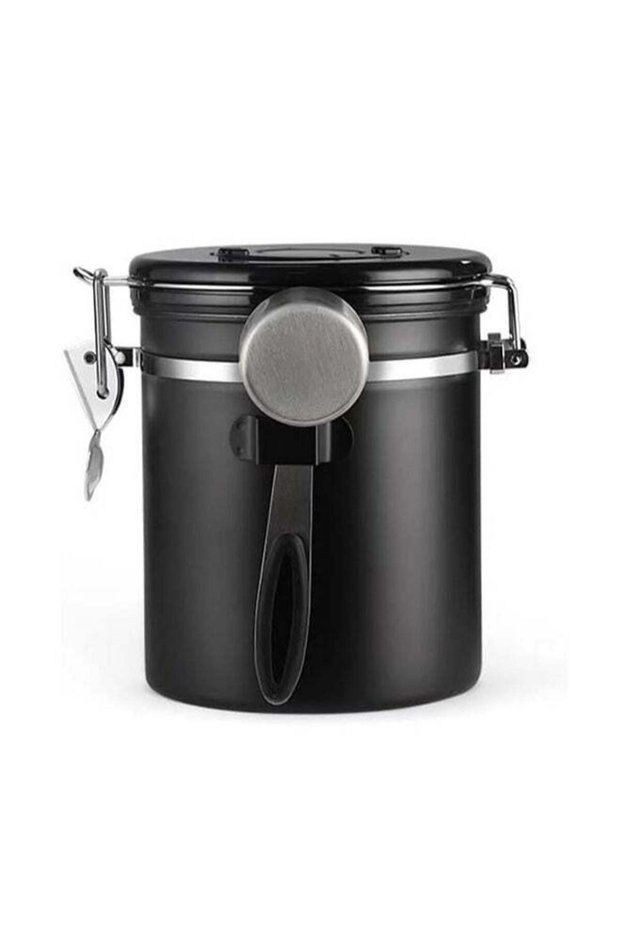 Airtight Vacuum Coffee Canister,1.8L Stainless Steel Food Storage Container with Date Tracker and Scoop,Black