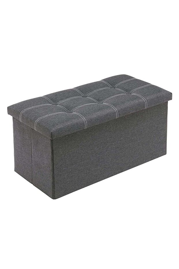 80L Foldable Storage Ottoman Bench,Upholstered Chesterfield Style Seat,76 x 38 x 38 cm,Dark Gray