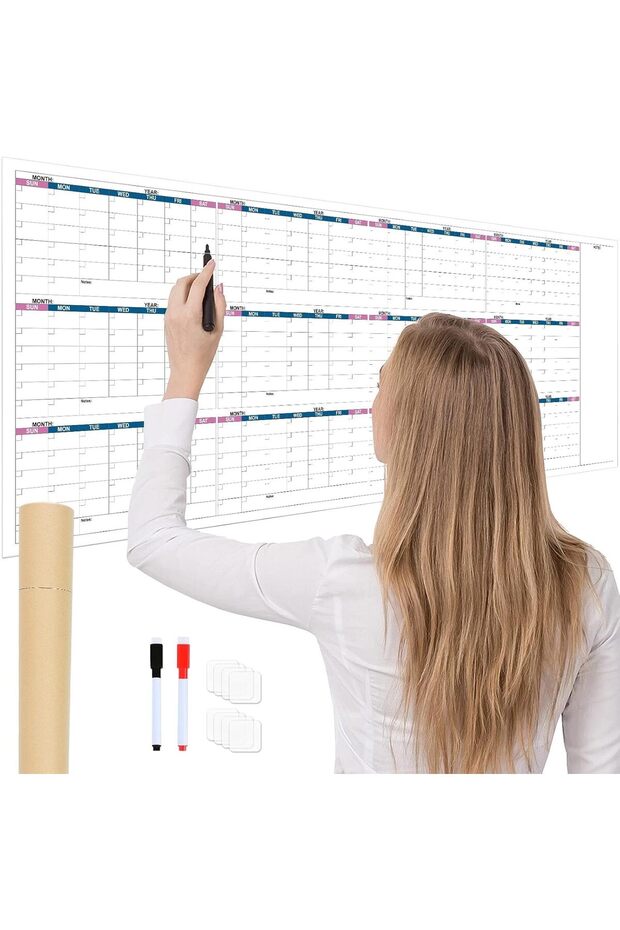 Large Dry Erase Yearly Wall Calendar,37" x 57.9",Undated 12-Month Erasable & Reusable Laminated Planner for Home,Office and School