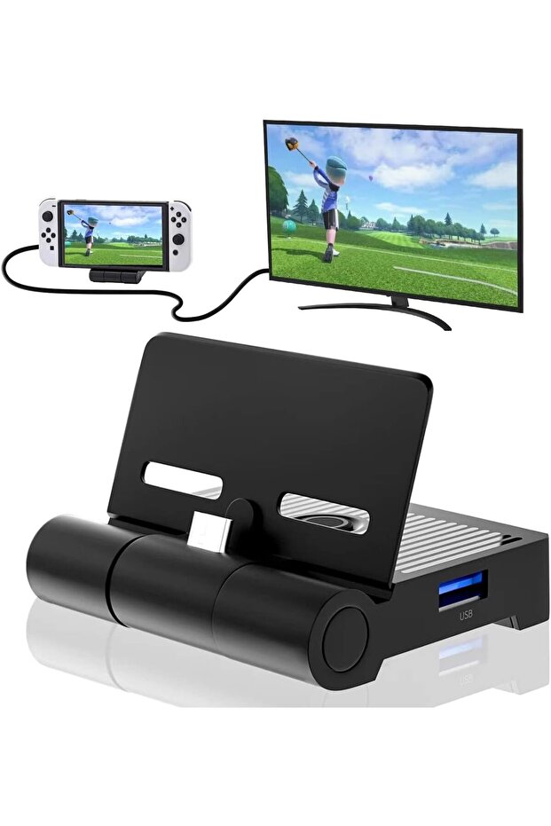 Foldable Portable HDMI Docking Station with USB 3.0,HDMI Output & USB-C PD Charging,Compact Travel TV Adapter Base Compatible with Switch & Switch OLED