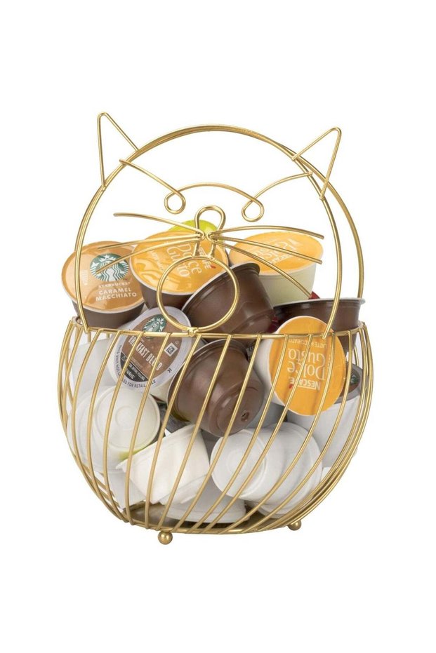 Large Capacity Coffee Pod Holder,Golden Animal Design Coffee Capsule Storage Basket,3-Point Stable Base Coffee Bar Organizer