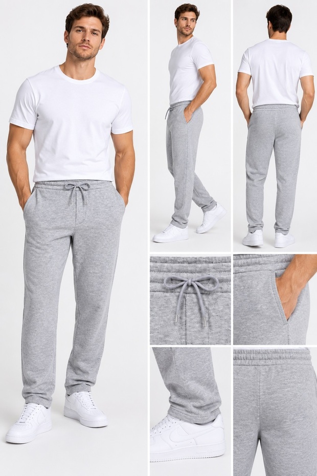 3 Ip Internal Ribbed Sweatpants, Loose-Fitting, Baggy, Winter, Cotton, Straight Leg, Combed Cotton, Fleece-Lined, Smoked Grey, Black