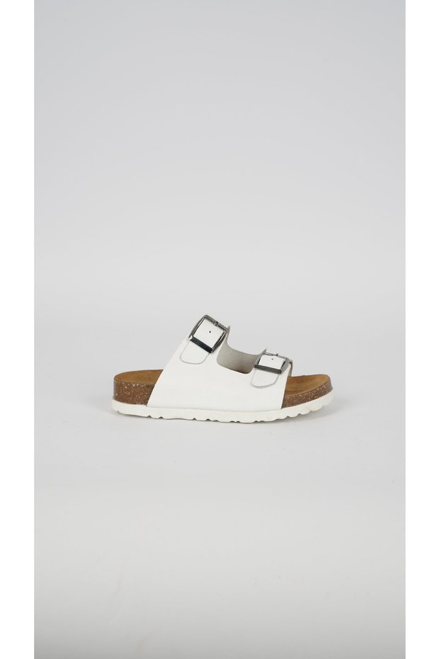 An-312 Genuine Leather Cork Sole Anatomical Slippers P.F.G.-White - 36