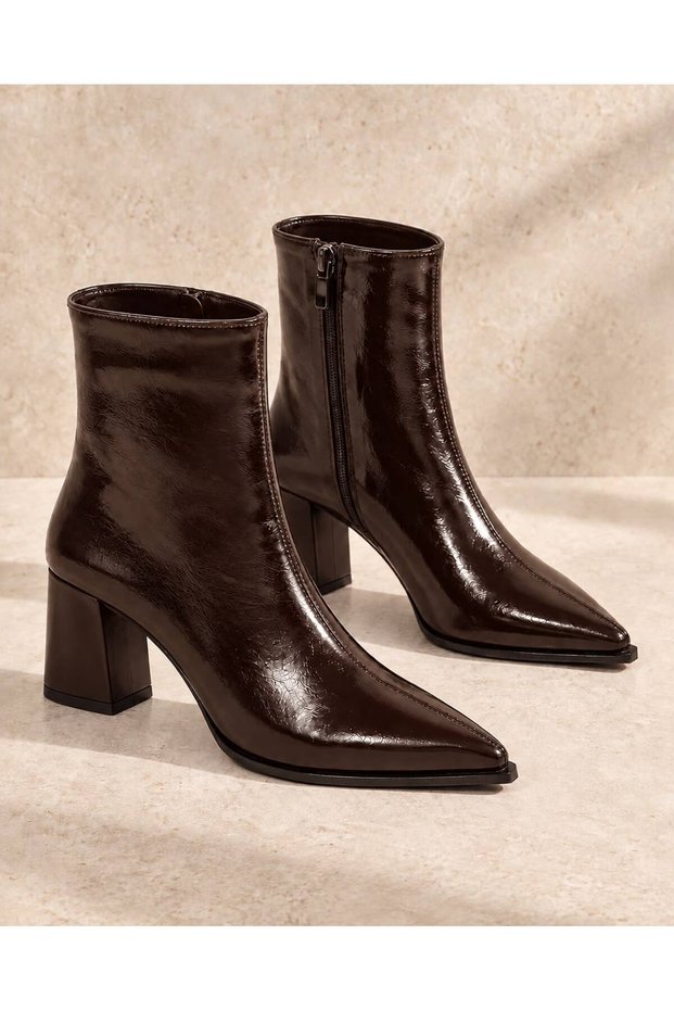 Pointed Toe Block Heeled Women's Ankle Boots