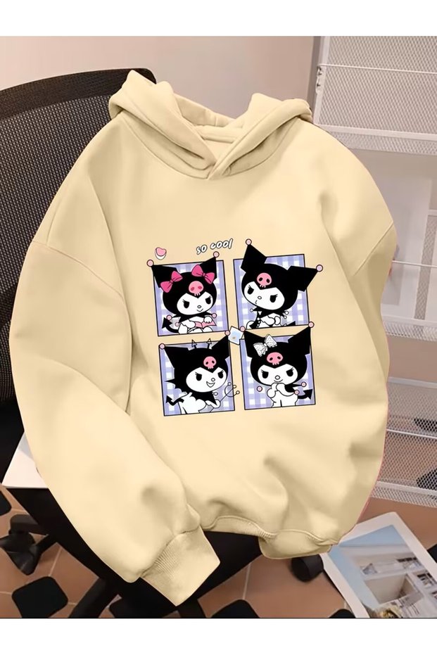 Children's Hooded Sweatshirt, Spring Autumn Winter Unisex Kuromi Printed Hooded Long Sleeve Sweatshirt, Clothing, Outdoor Sports, Spring and
