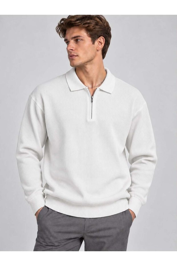 Men's Polo Neck Zippered Knitwear